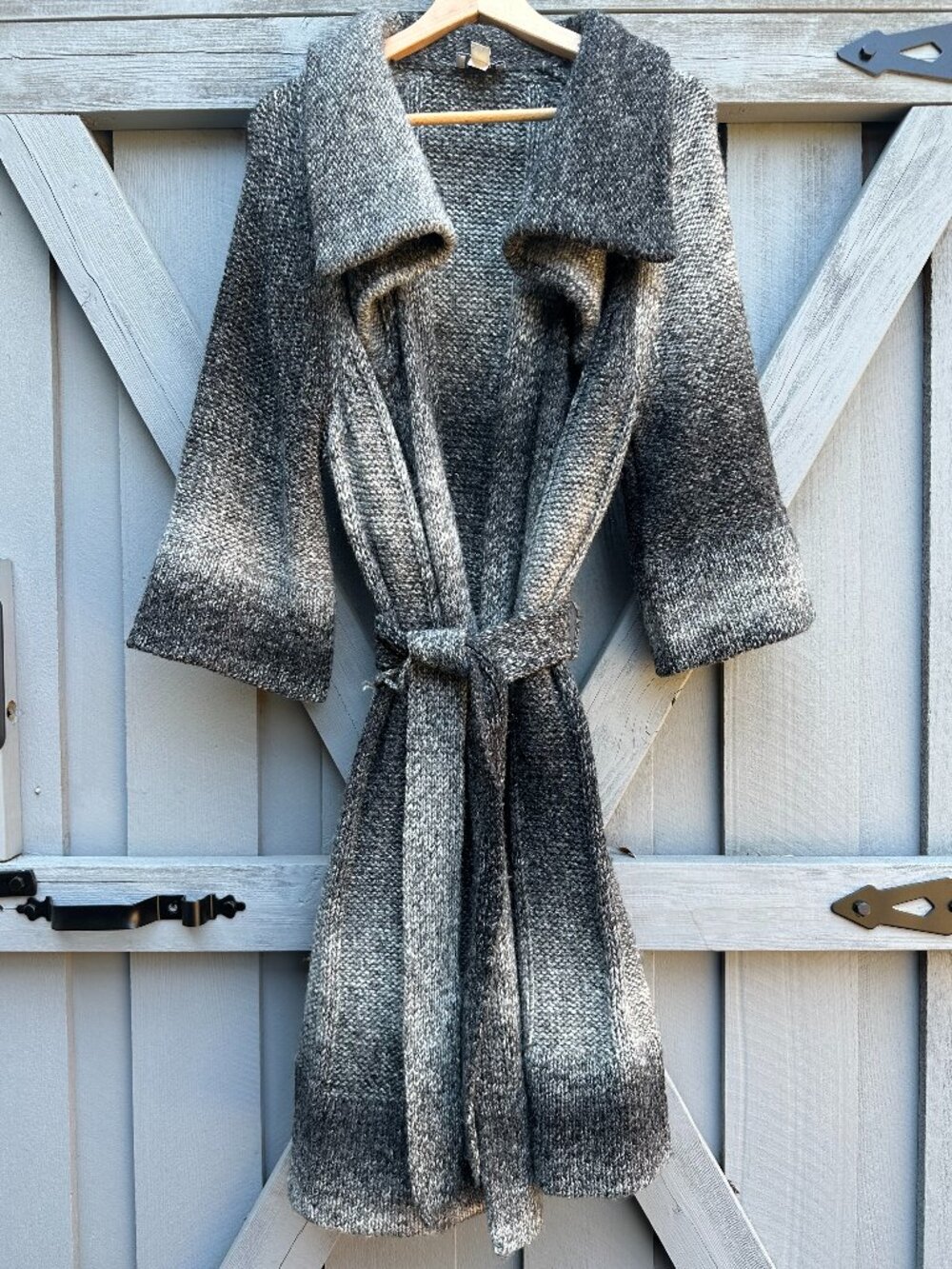 LOFT Ann Taylor Petite MP Wool Alpaca Belted Knit Cardigan Coat Gray Ombre